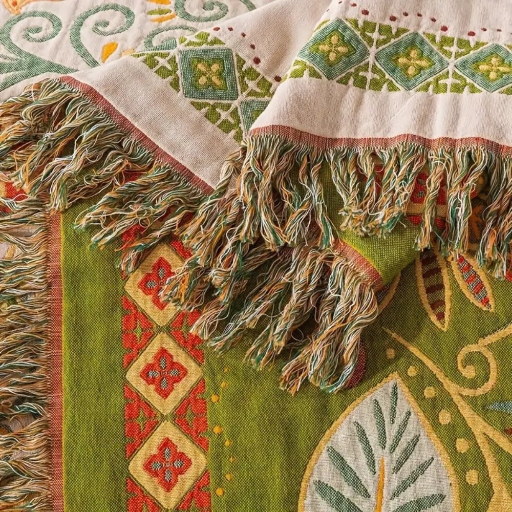Fringed woven cotton throw