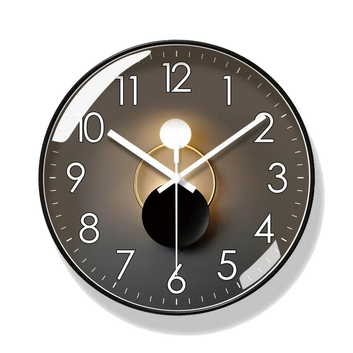 Glass front silent wall clock with abstract dial