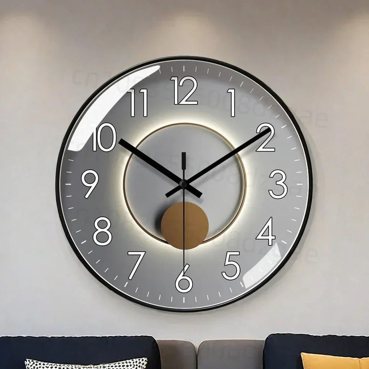 Glass front silent wall clock with abstract dial