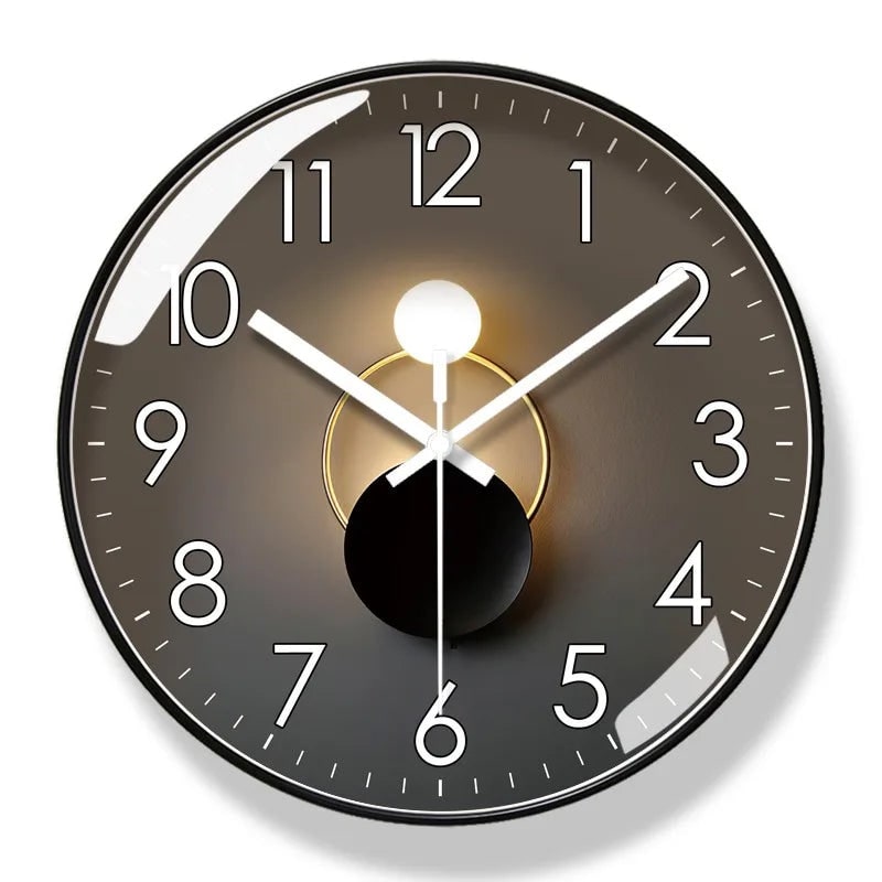 Glass front silent wall clock with abstract dial