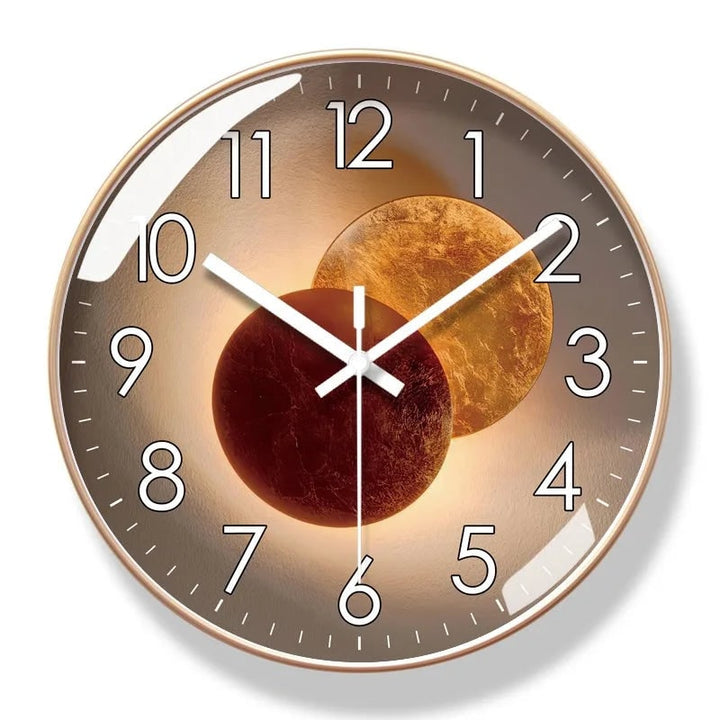 Glass front silent wall clock with abstract dial