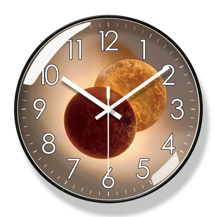 Glass front silent wall clock with abstract dial