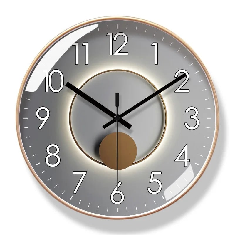 Glass front silent wall clock with abstract dial