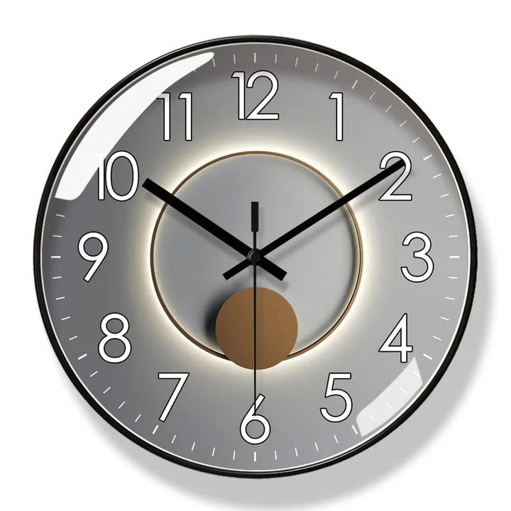 Glass front silent wall clock with abstract dial