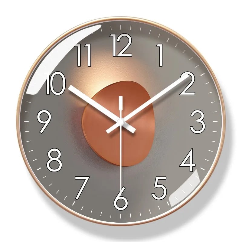Glass front silent wall clock with abstract dial