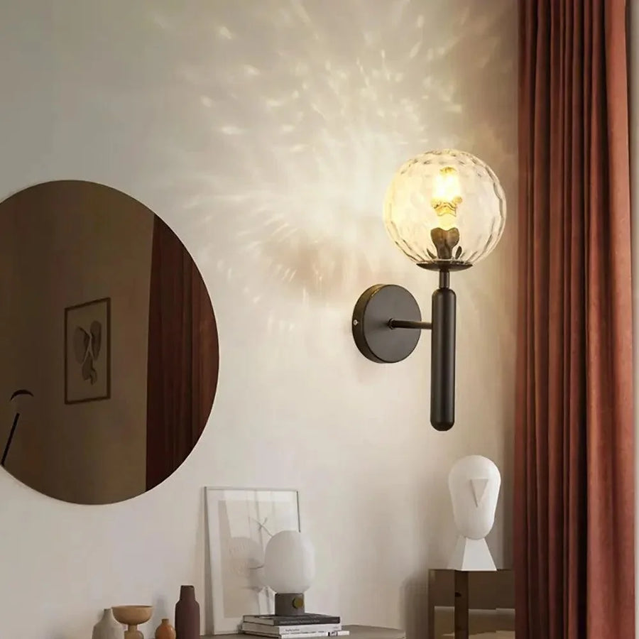 Glass Globe Wall Light | Opal or Ripple Glass, Gold or Black