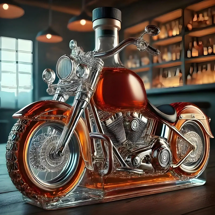 Glass motorcycle whiskey decanter