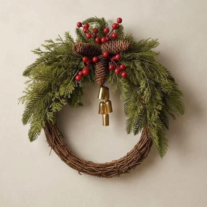 Grapevine Christmas wreath with golden bells