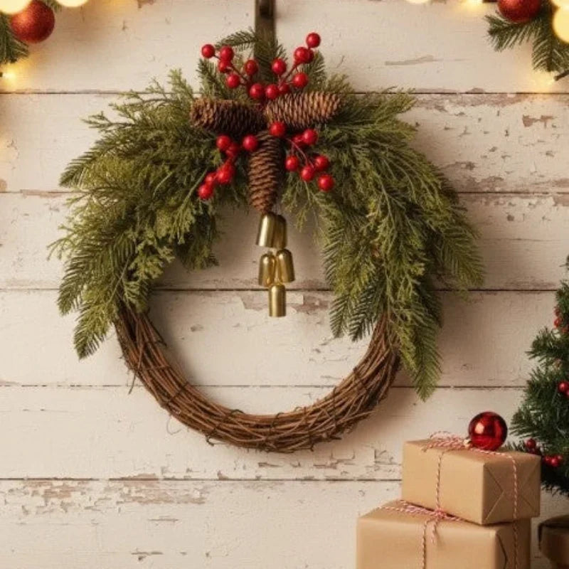 Grapevine Christmas wreath with golden bells
