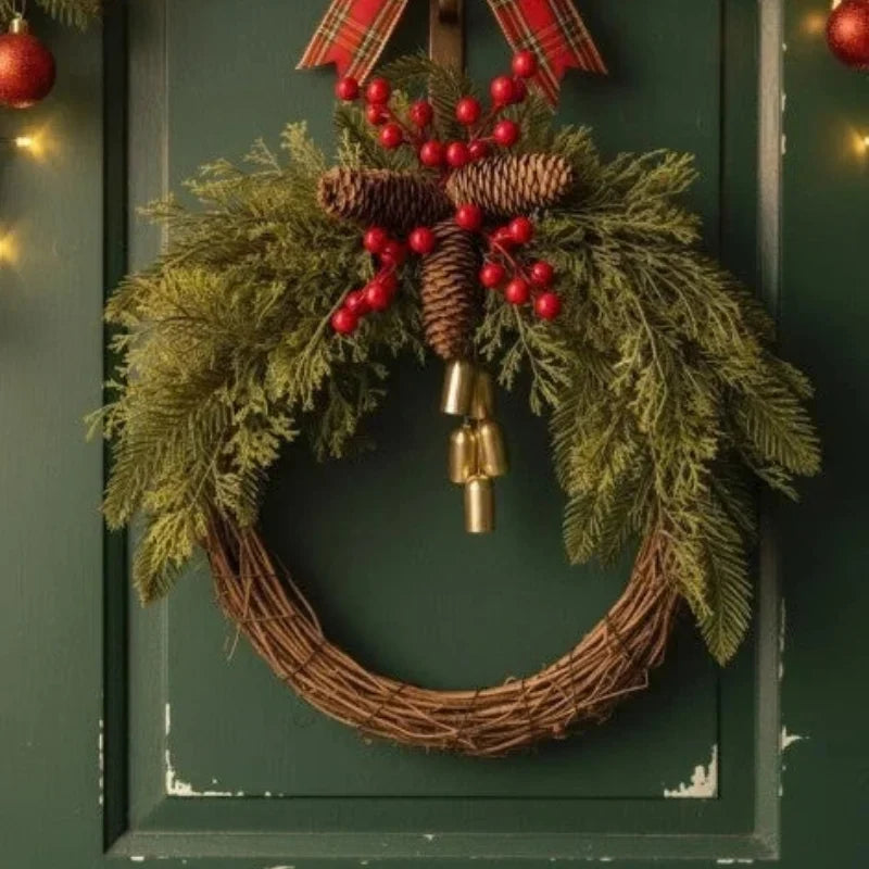 Grapevine Christmas wreath with golden bells