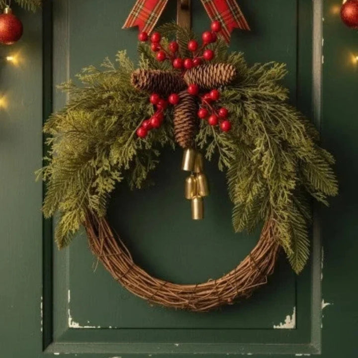Grapevine Christmas wreath with golden bells