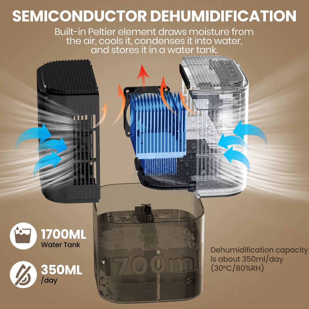 How the thermoelectric dehumidifier works: 1700 ml tank, about 350 ml per day