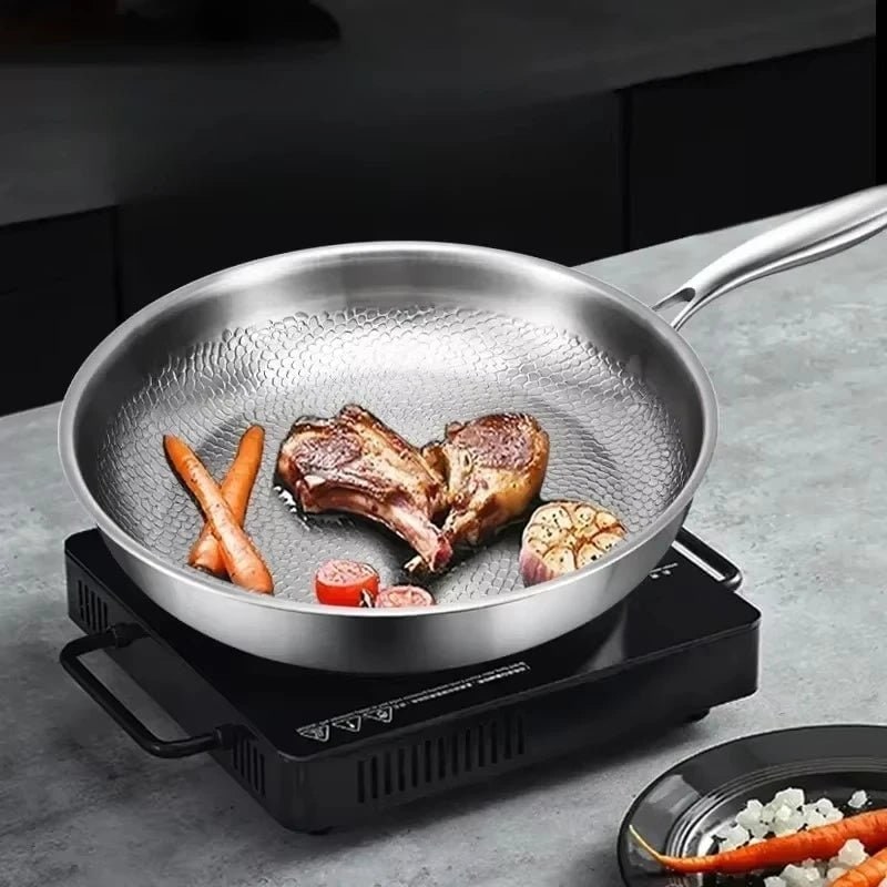 Hammered stainless steel frying pan