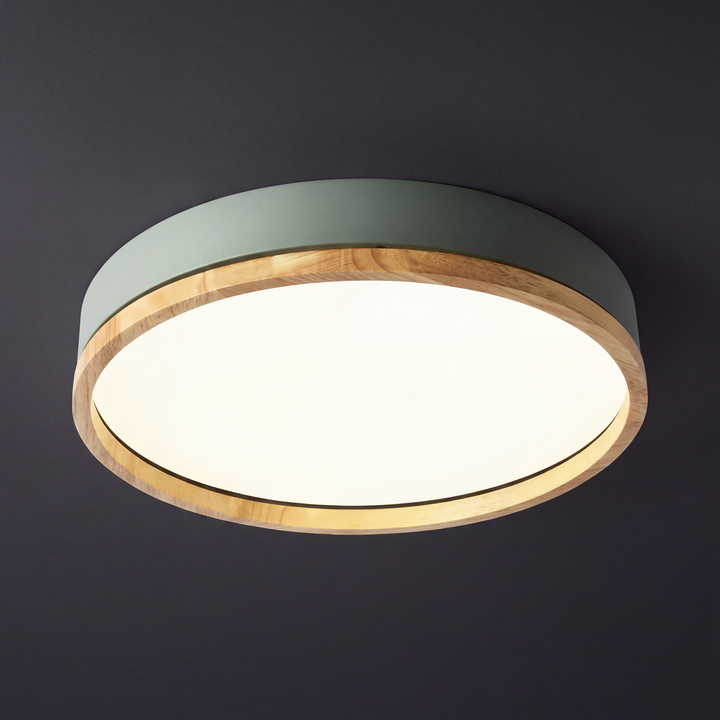 Scandinavian Wood Flush Ceiling Light | Dimmable with Remote