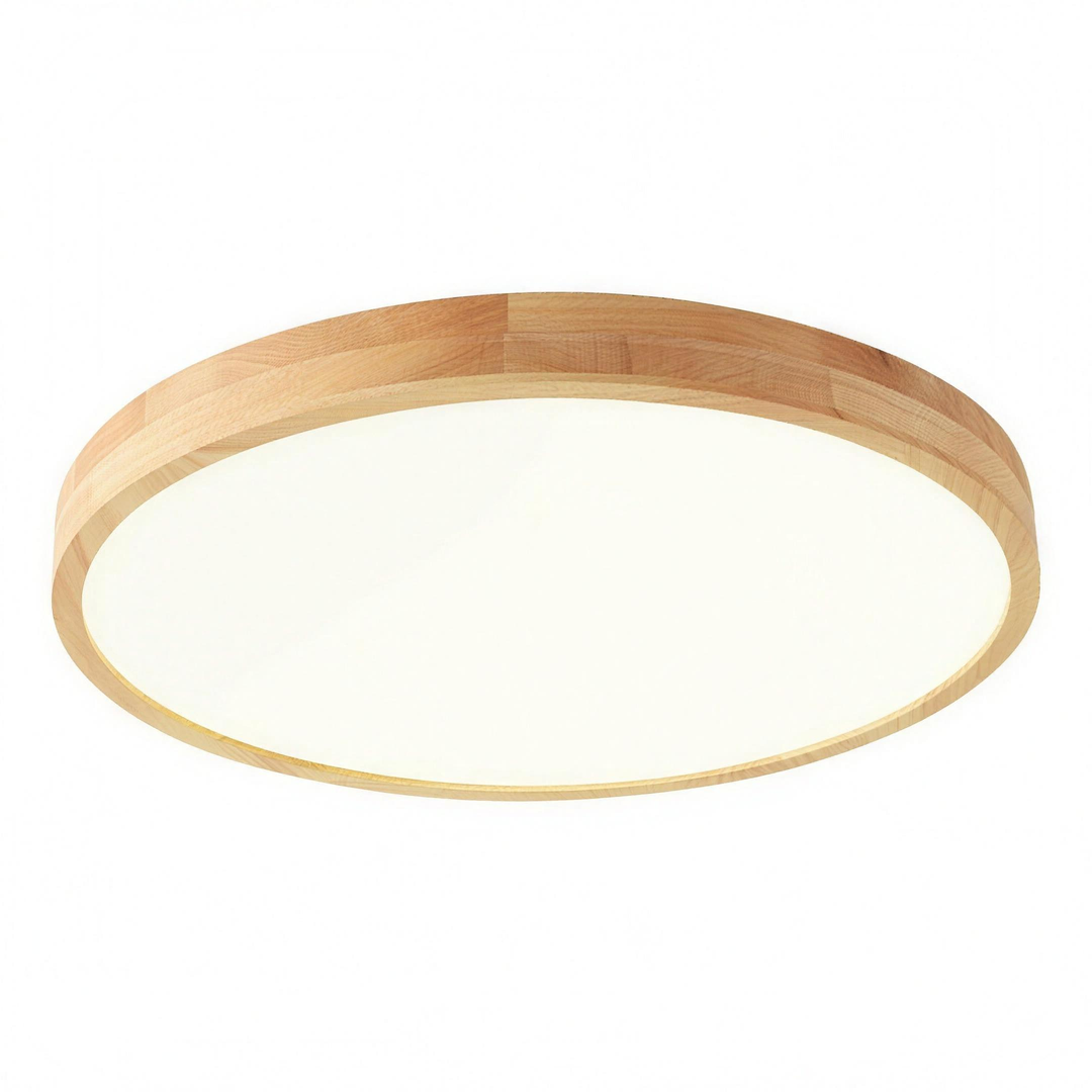 Nordic Solid Wood Round LED Flush Mount Ceiling Light With Ultra-Thin Profile