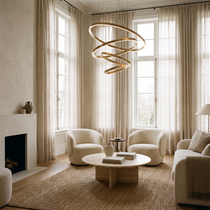 Multi-Ring Pendant Chandelier - Adjustable Drops - Gold