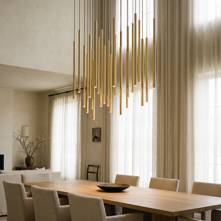 Linear Cluster Chandelier - Adjustable Wires - 25 Lights