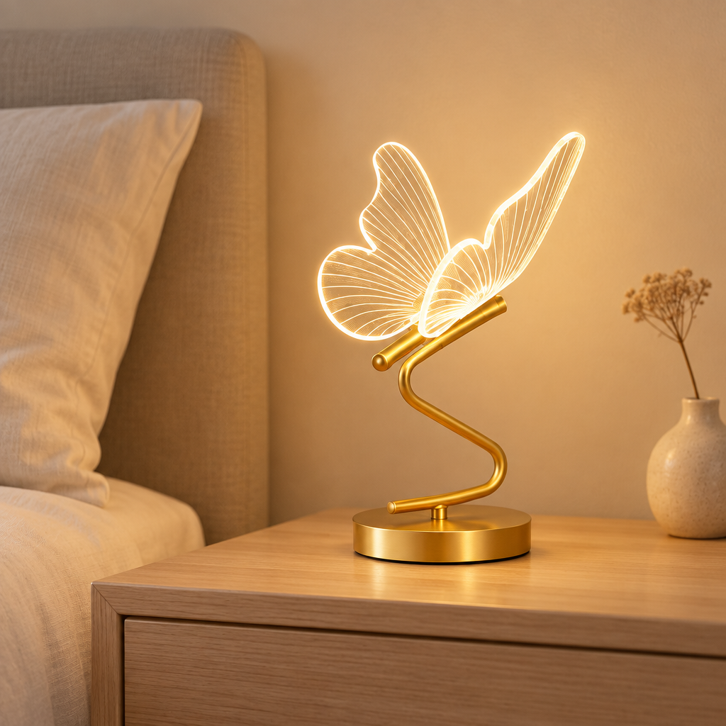 Butterfly table lamp with engraved acrylic wings