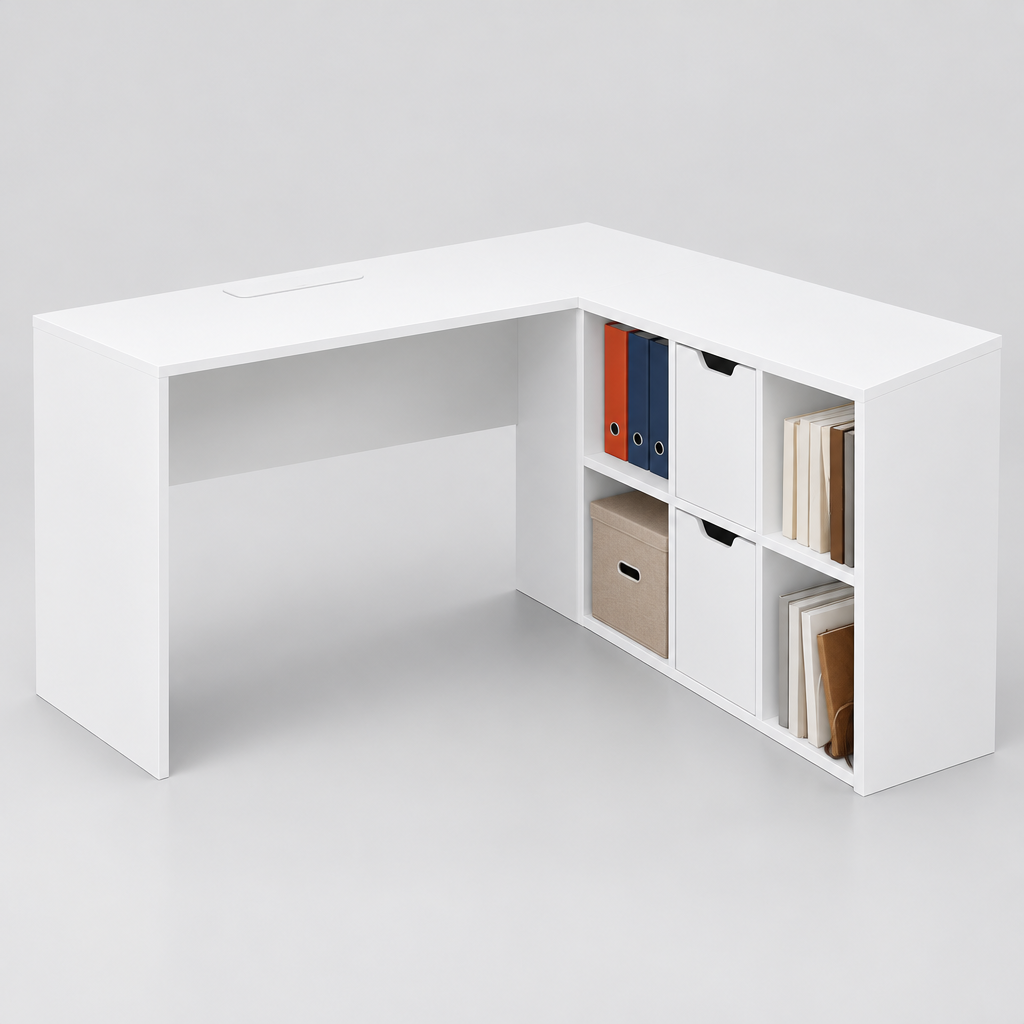 L-Shaped Corner Desk with Bookcase detail