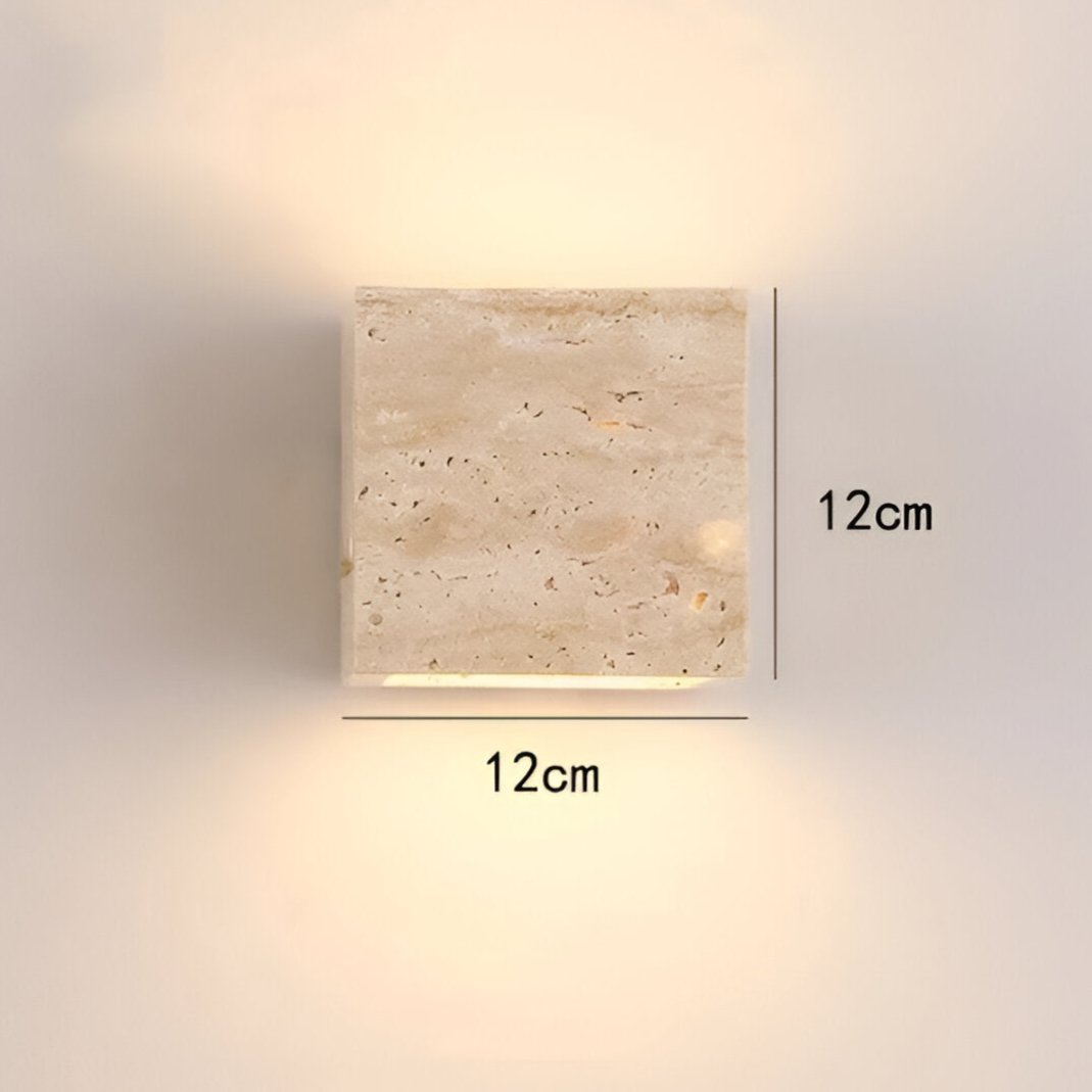 Travertine Cube Outdoor Wall Light | Natural Stone, Up and Down LED