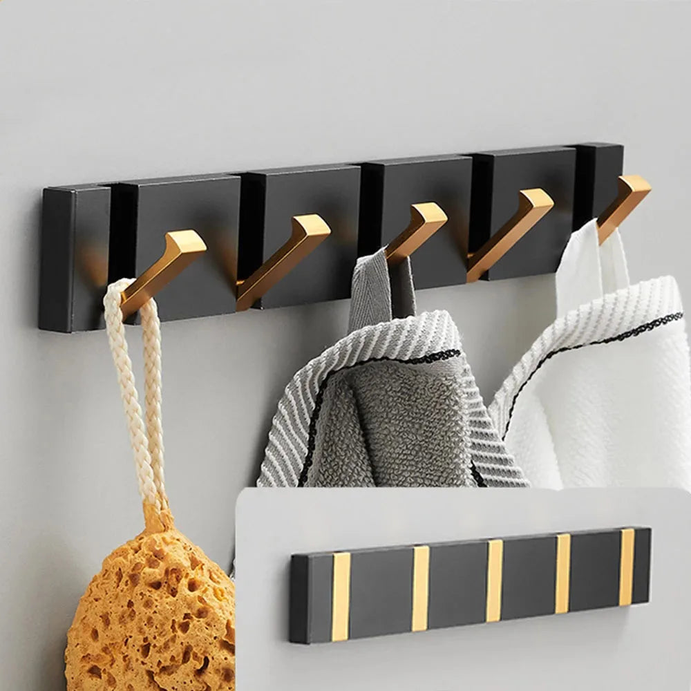 Folding Wall Hook Rail | Black or Black and Gold, 2 to 6 Hooks