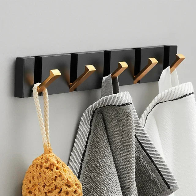 Folding Wall Hook Rail | Black or Black and Gold, 2 to 6 Hooks