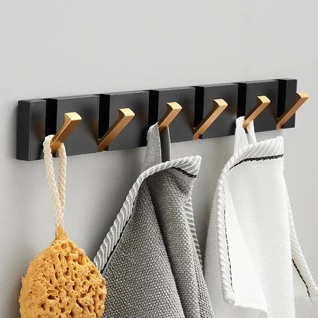 Folding Wall Hook Rail | Black or Black and Gold, 2 to 6 Hooks