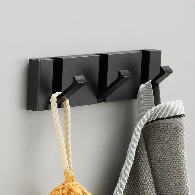 Folding Wall Hook Rail | Black or Black and Gold, 2 to 6 Hooks