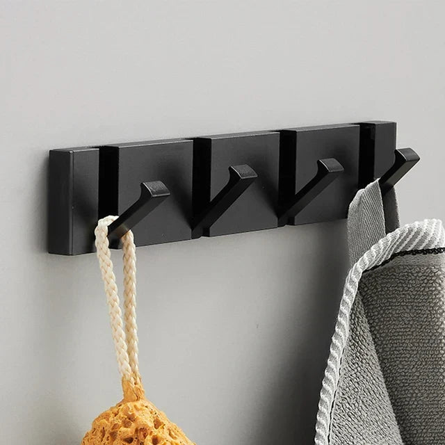 Folding Wall Hook Rail | Black or Black and Gold, 2 to 6 Hooks