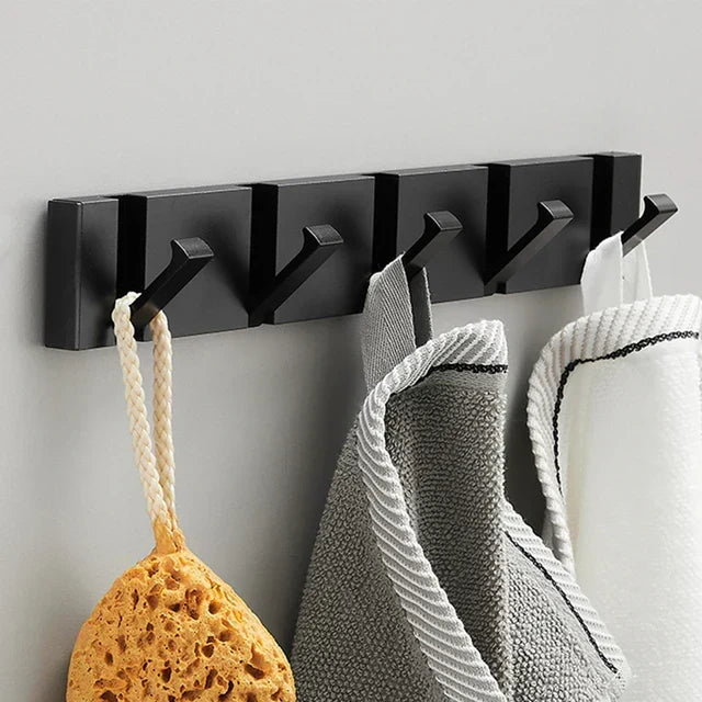 Folding Wall Hook Rail | Black or Black and Gold, 2 to 6 Hooks