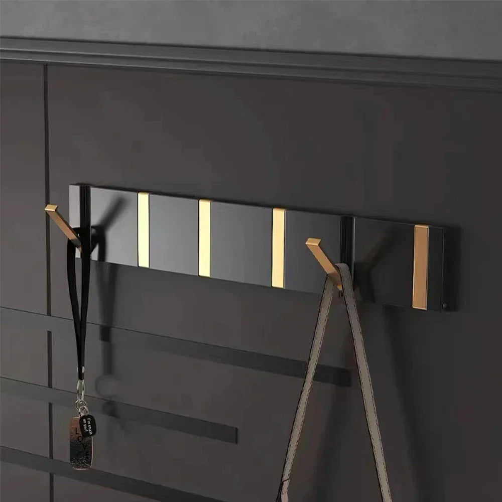 Folding Wall Hook Rail | Black or Black and Gold, 2 to 6 Hooks