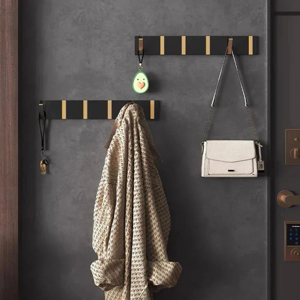 Folding Wall Hook Rail | Black or Black and Gold, 2 to 6 Hooks