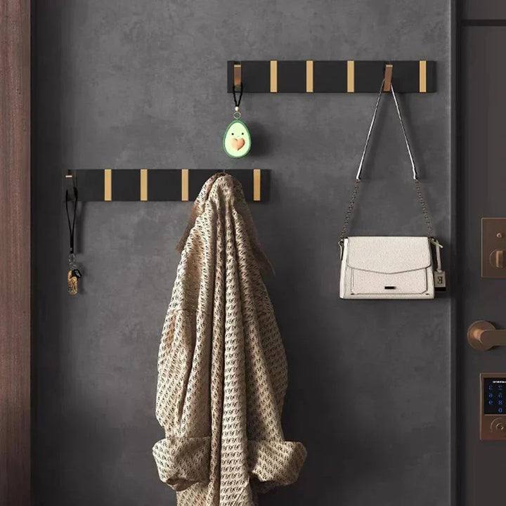 Folding Wall Hook Rail | Black or Black and Gold, 2 to 6 Hooks