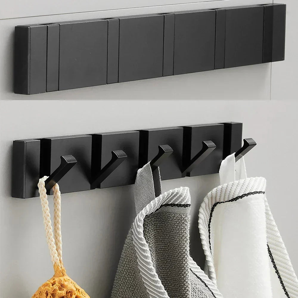 Folding Wall Hook Rail | Black or Black and Gold, 2 to 6 Hooks