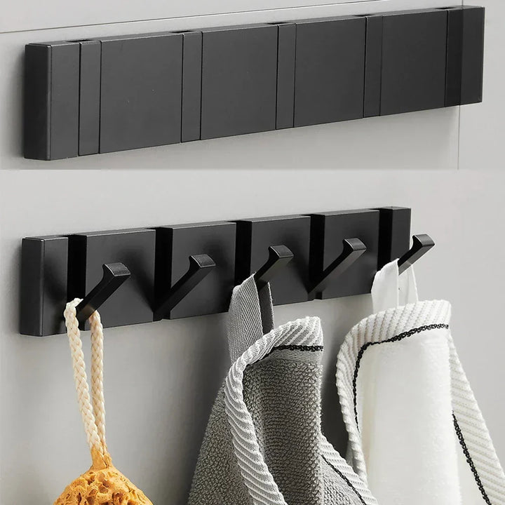 Folding Wall Hook Rail | Black or Black and Gold, 2 to 6 Hooks