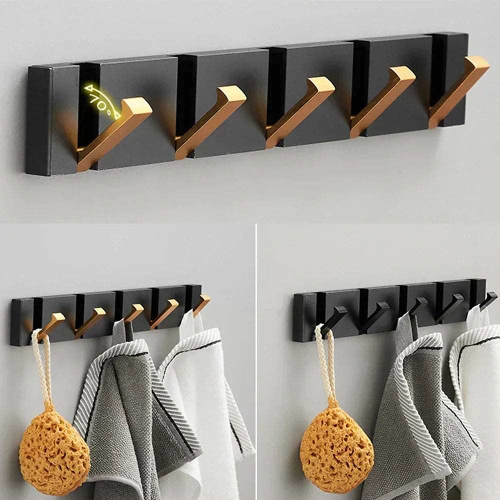 Folding Wall Hook Rail | Black or Black and Gold, 2 to 6 Hooks