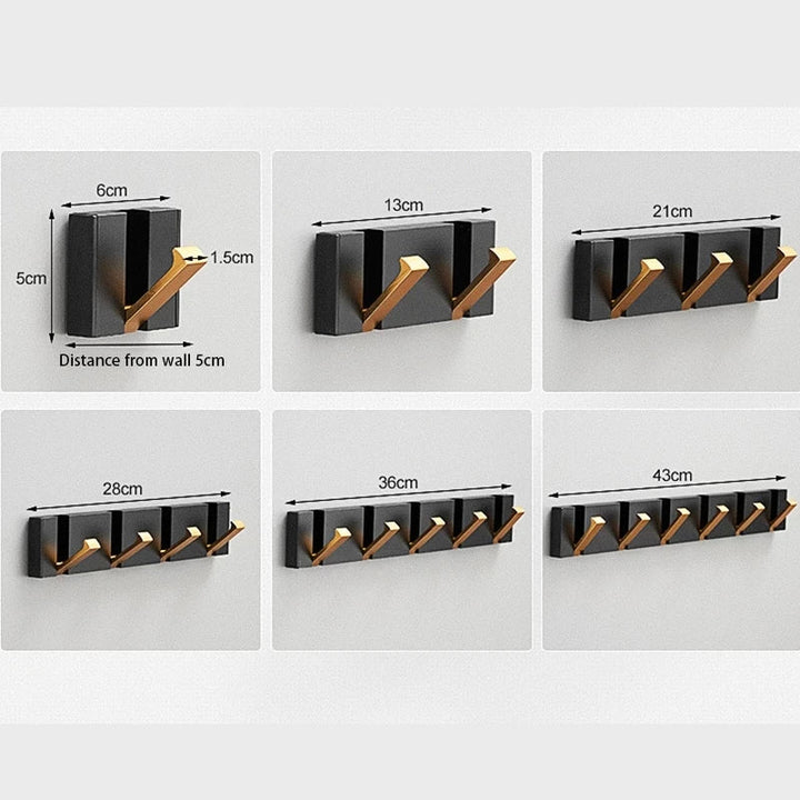 Folding Wall Hook Rail | Black or Black and Gold, 2 to 6 Hooks