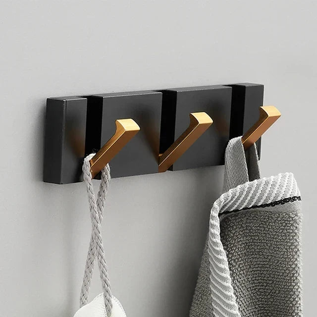 Folding Wall Hook Rail | Black or Black and Gold, 2 to 6 Hooks