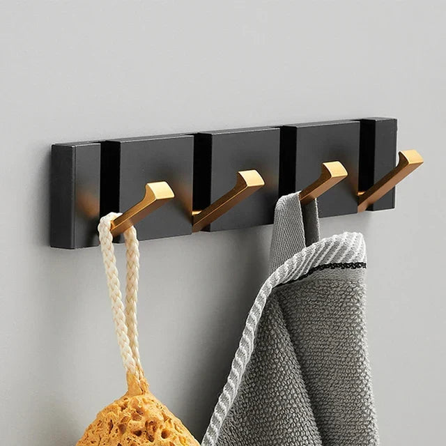 Folding Wall Hook Rail | Black or Black and Gold, 2 to 6 Hooks