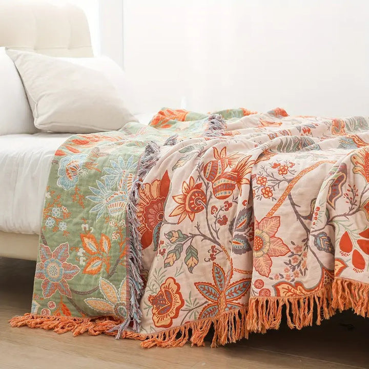 Rustic Floral Boho Blanket | 100% Cotton Floral Blanket