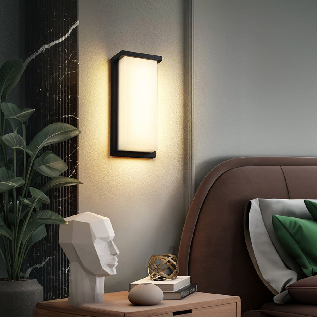 Rectangular Outdoor Wall Light | Black Frame, Opal Diffuser, IP65