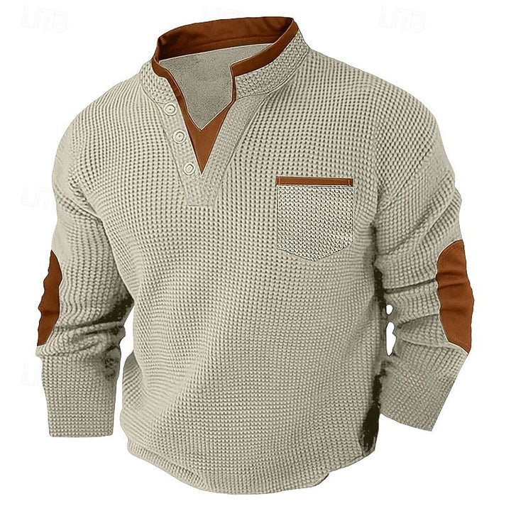 Men's Long-Sleeve Waffle-Textured Henley Summer Shirt – image 5