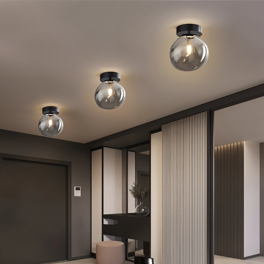 Glass Globe Ceiling Light | Amber or Smoke, Dome or Cylinder