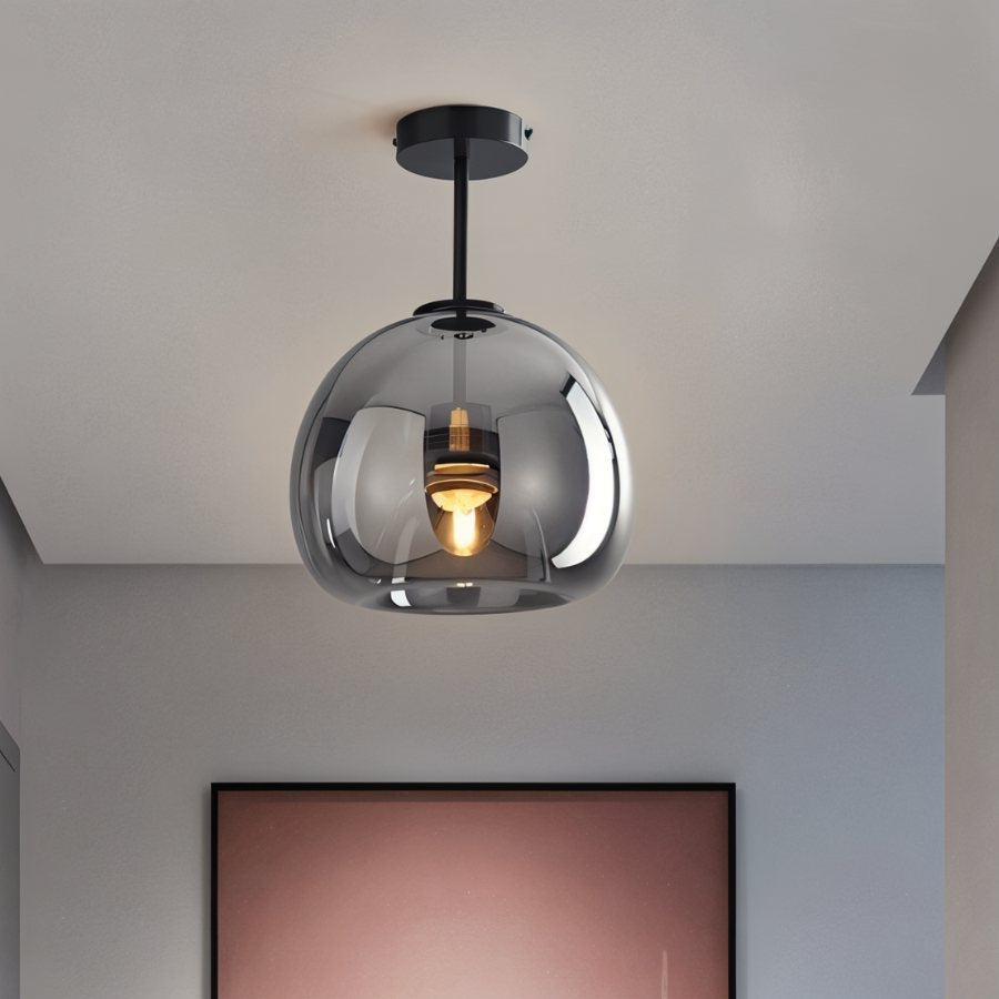 Glass Globe Ceiling Light | Amber or Smoke, Dome or Cylinder