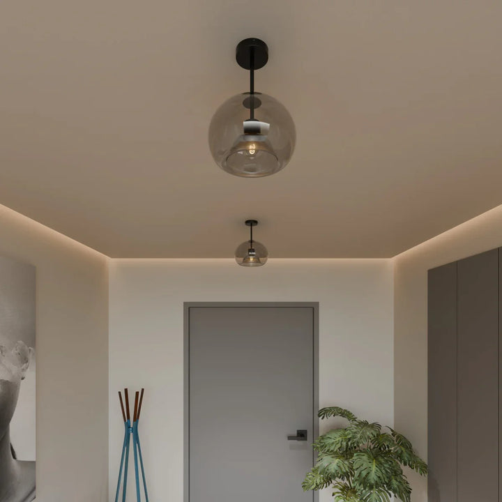 Glass Globe Ceiling Light | Amber or Smoke, Dome or Cylinder