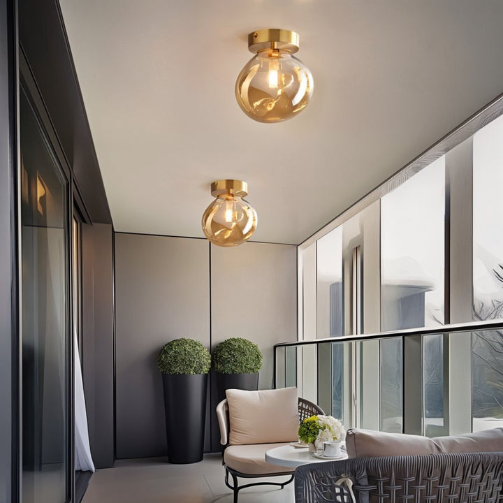 Glass Globe Ceiling Light | Amber or Smoke, Dome or Cylinder