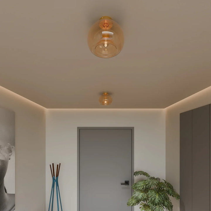 Glass Globe Ceiling Light | Amber or Smoke, Dome or Cylinder
