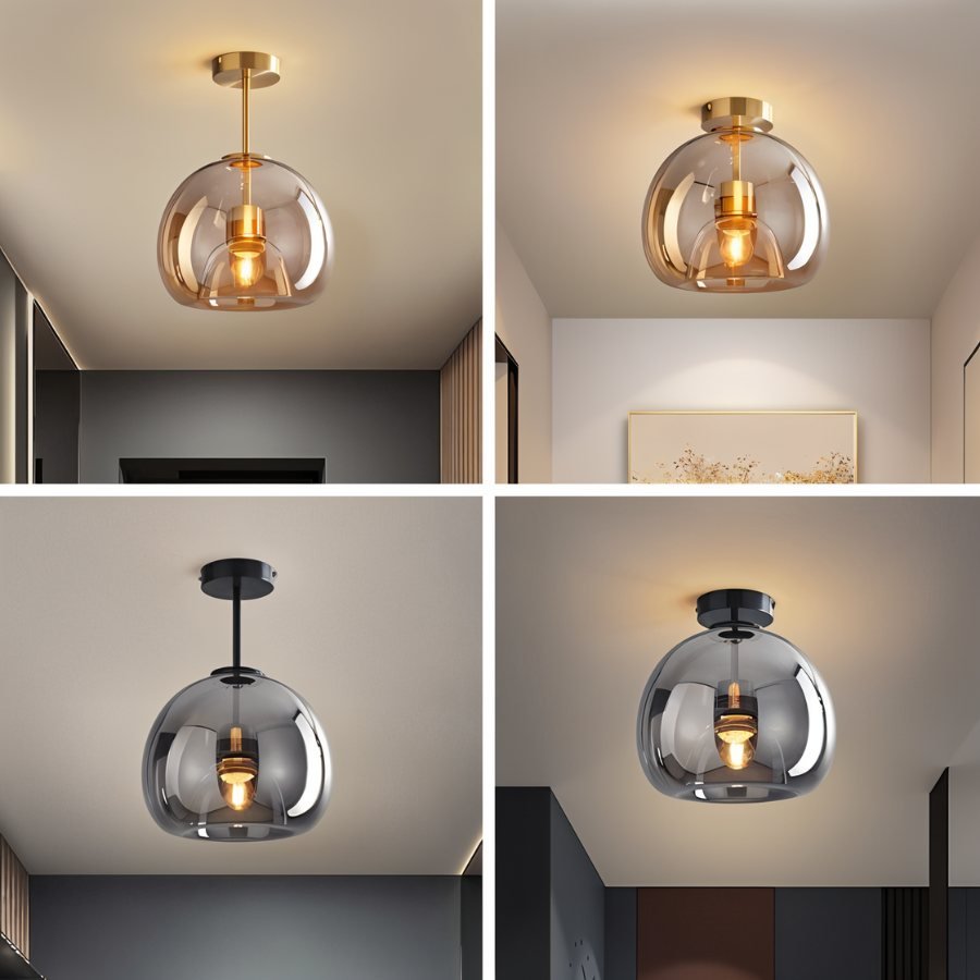 Glass Globe Ceiling Light | Amber or Smoke, Dome or Cylinder