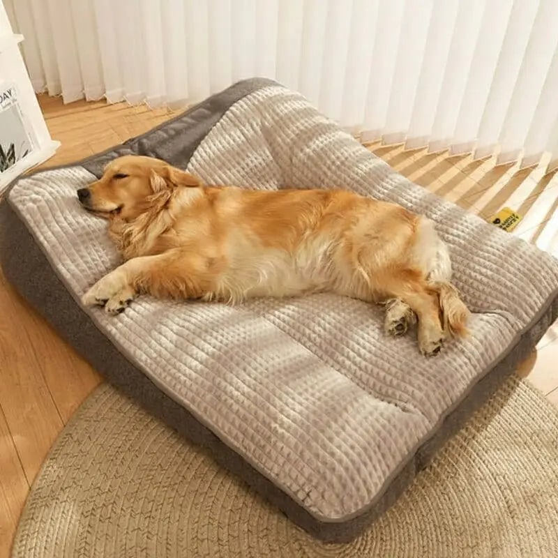 Large waffle-top dog bed with bolster