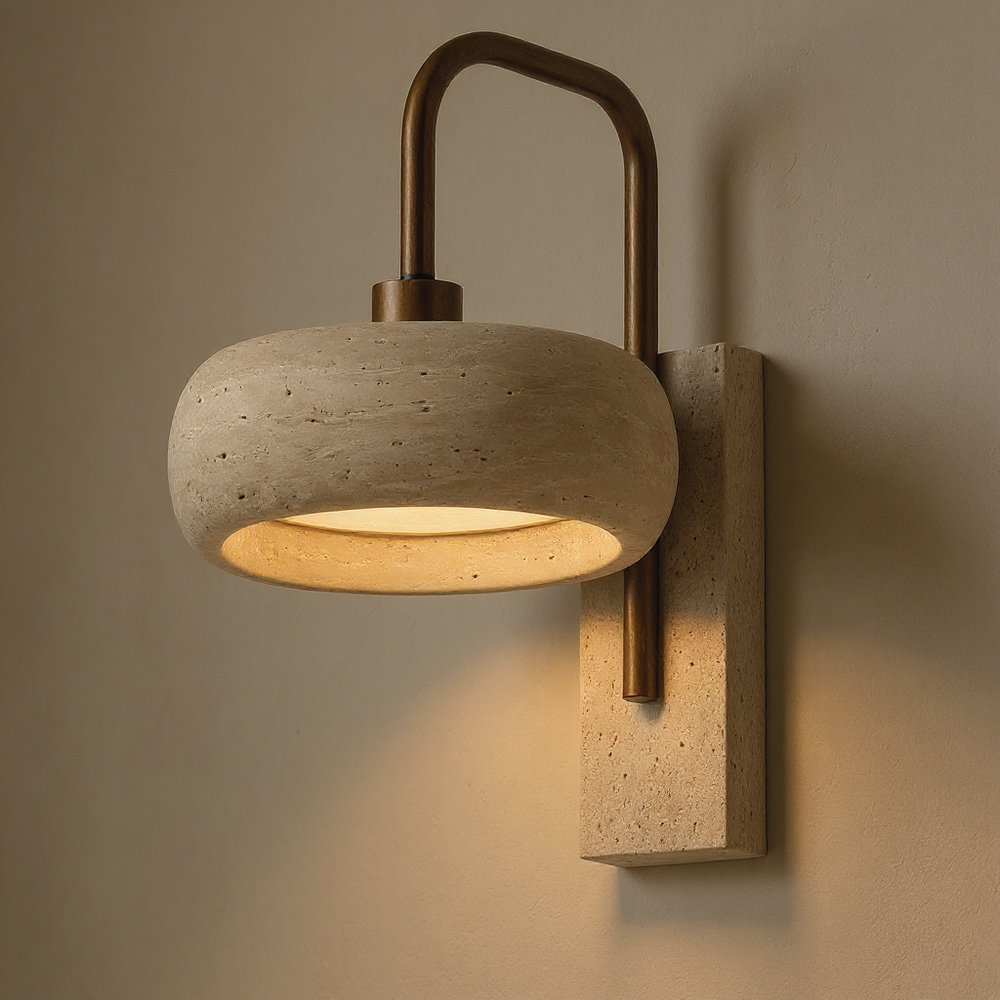 Tavik Vintage Rustic Travertine Stone Cylinder Wall Sconce